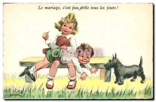 Ansichtskarte AK Chiens Chien Enfants Le mariage c&#39est pas drole tous les jours