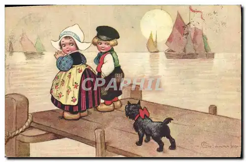 Ansichtskarte AK Chiens Chien Enfants Bateau