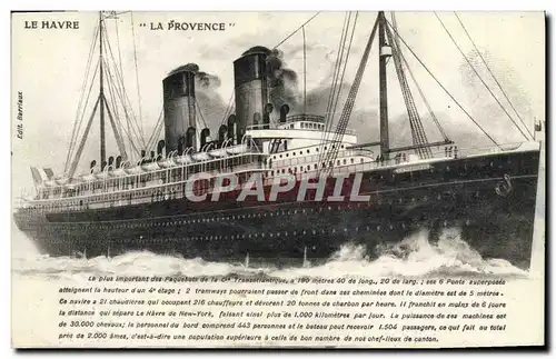 Cartes postales Bateau Paquebot Le Havre La Provence