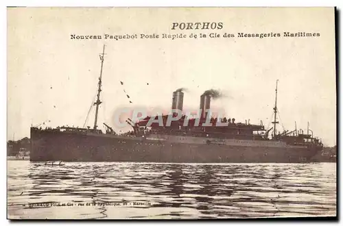 Cartes postales Bateau Paquebot Poste rapide de la Cie des Messageries Maritimes Porthos