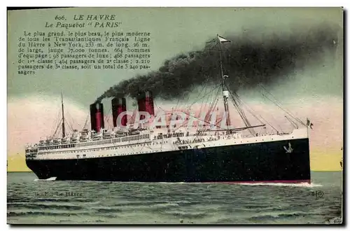 Cartes postales Bateau Paquebot Paris Le Havre