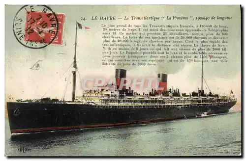 Ansichtskarte AK Bateau Paquebot Transatlantique La Provence Le Havre