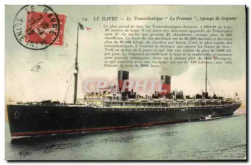 Cartes postales Bateau Paquebot Transatlantique La Provence Le Havre
