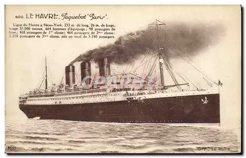 Cartes postales Bateau Paquebot Paris Le Havre