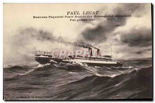 Cartes postales Bateau Paquebot Paul Lecat Messageries Maritimes par grosse mer