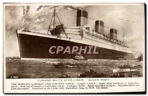 Cartes postales Bateau Paquebot Cunard White Star Liner Queen Mary