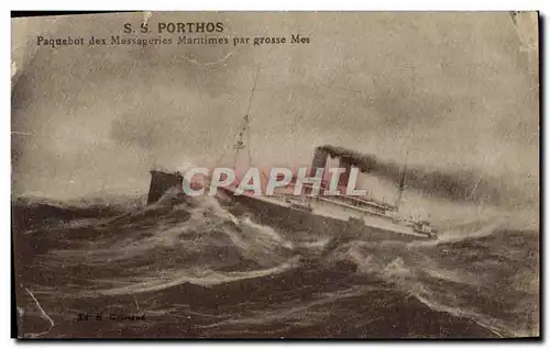 Cartes postales Bateau Paquebot des Messageries Maritimes par grosse mer SS Porthos