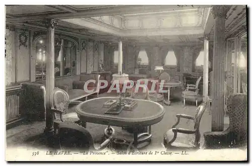 Cartes postales Bateau Paquebot Le Havre La Provence Salon d'ecriture de 1ere classe