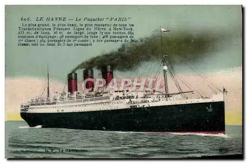 Cartes postales Bateau Paquebot Le Havre Paris