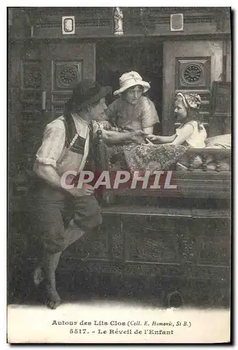 Cartes postales Folklore Lits clos Le reveil de l&#39enfant