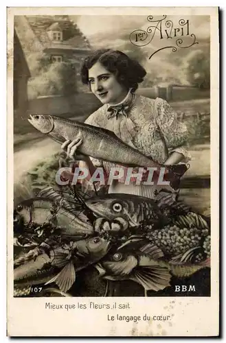 Ansichtskarte AK Fantaisie Poisson 1er Avril Femme