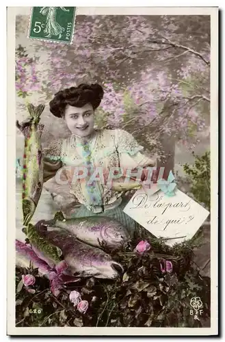 Cartes postales Fantaisie Poisson 1er Avril Femme