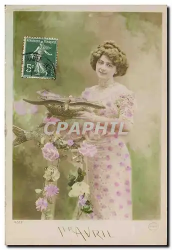 Cartes postales Fantaisie Poisson 1er Avril Femme