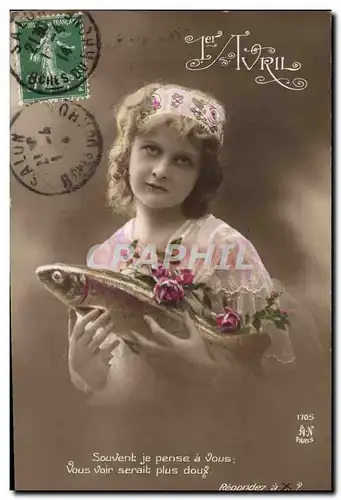 Cartes postales Fantaisie Poisson 1er Avril Enfant