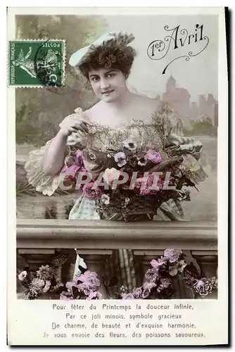 Cartes postales Fantaisie Poisson 1er Avril Femme