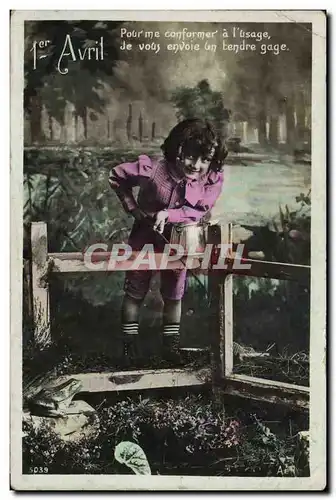 Cartes postales Fantaisie Poisson 1er Avril Enfant Grenouille