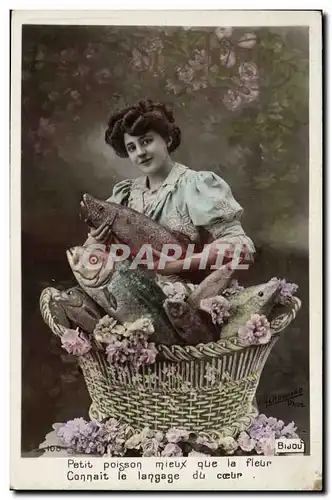 Cartes postales Fantaisie Poisson 1er Avril Femme