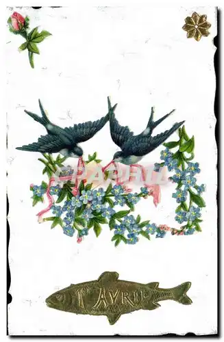 Cartes postales Fantaisie Poisson 1er Avril Hirondelles