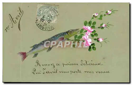 Cartes postales Fantaisie Poisson 1er Avril Fleurs