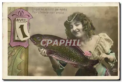 Cartes postales Fantaisie Poisson 1er Avril Femme