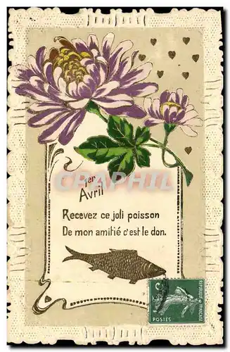 Cartes postales Fantaisie Brodee Poisson 1er Avril