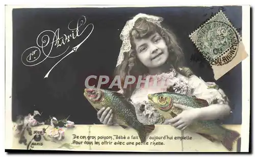 Cartes postales Fantaisie Poisson 1er Avril Enfant