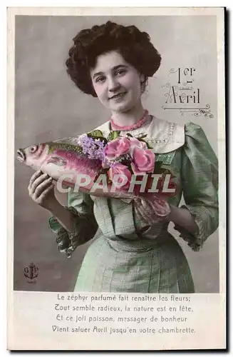 Cartes postales Fantaisie Poisson 1er Avril Femme