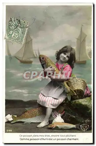 Cartes postales Fantaisie Poisson 1er Avril Enfant Bateaux