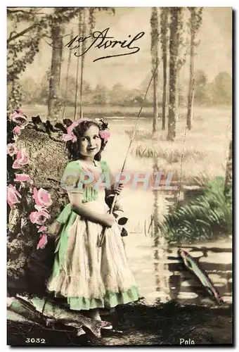 Cartes postales Fantaisie Poisson 1er Avril Enfant Peche