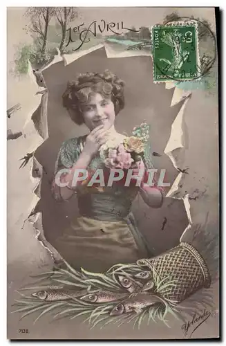 Cartes postales Fantaisie Poisson 1er Avril Femme
