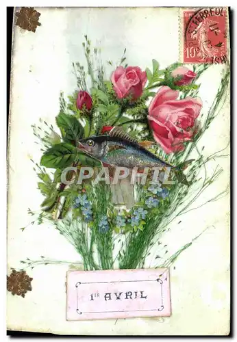 Cartes postales Fantaisie Poisson 1er Avril Fleurs