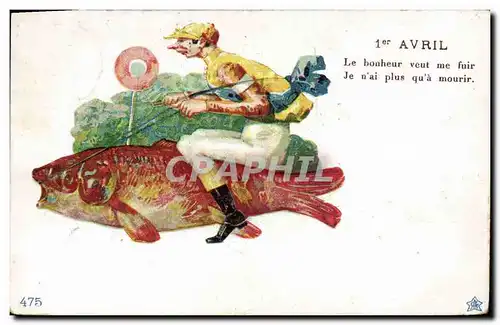 Cartes postales Fantaisie Poisson 1er Avril Jockey Hippisme