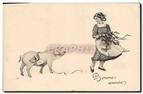 Cartes postales Fantaisie Enfant Cochon Porc Bonne annee