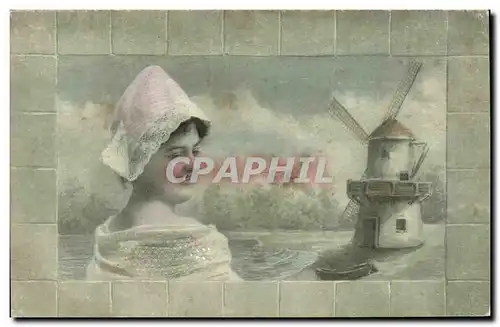 Cartes postales Fantaisie Femme Moulin a vent