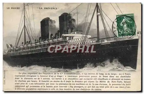 Cartes postales Bateau Paquebot Le Havre La Provence