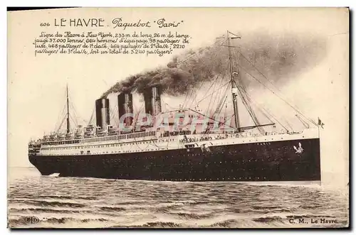 Cartes postales Bateau Paquebot Paris le Havre