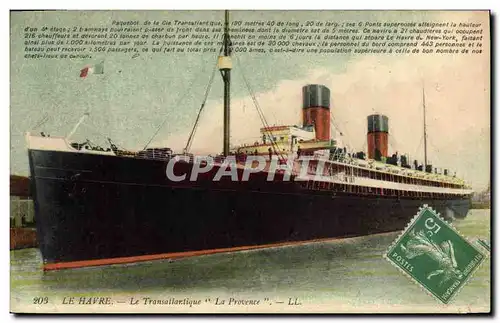 Cartes postales Bateau Paquebot Le Havre Le Transatlantique La Provence
