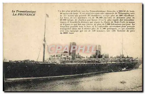 Cartes postales Bateau Paquebot Transatlantique La Provence