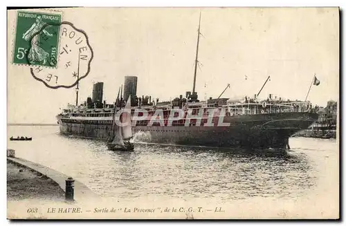 Cartes postales Bateau Paquebot Le Havre Sortie de La Provence de la CGT