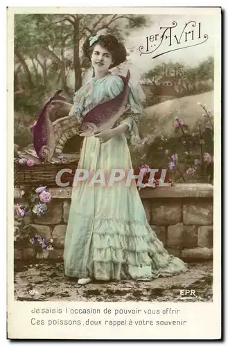 Cartes postales Fantaisie Paques Poisson Femme