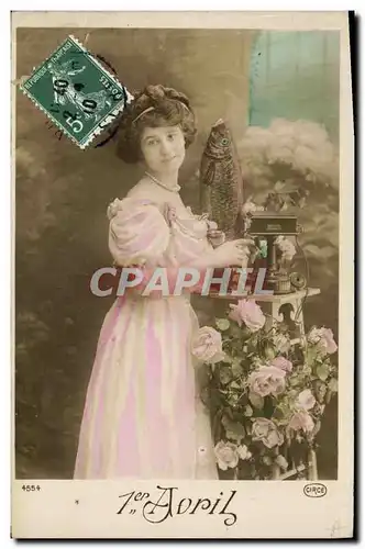 Cartes postales Fantaisie Paques Poisson Femme