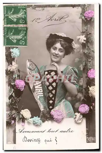 Cartes postales Fantaisie Paques Poisson Femme