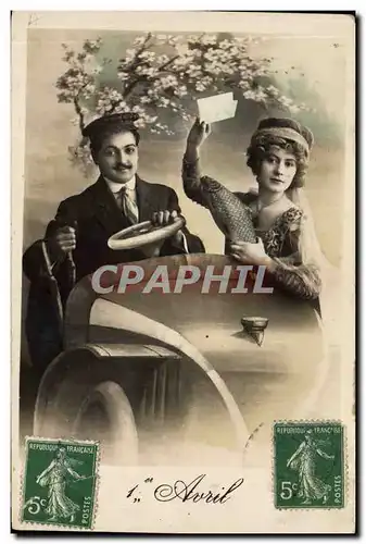 Cartes postales Fantaisie Paques Poisson Femme Automobile