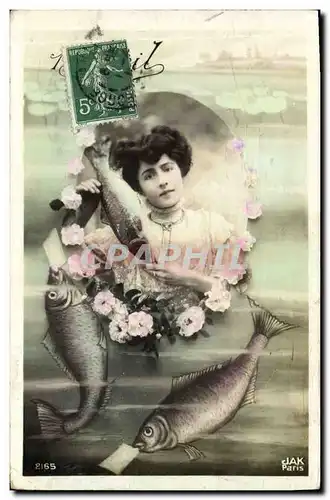 Cartes postales Fantaisie Paques Poisson Femme