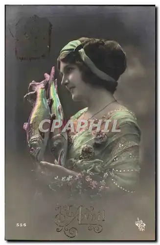 Cartes postales Fantaisie Paques Poisson Femme
