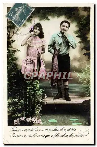 Cartes postales Fantaisie Paques Poisson Enfants