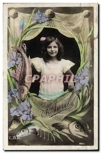 Cartes postales Fantaisie Paques Poisson Enfant