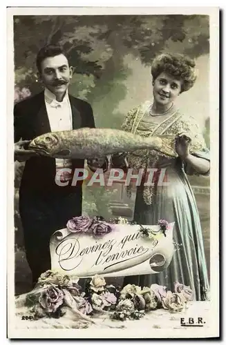 Cartes postales Fantaisie Paques Poisson Femme