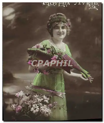 Cartes postales Fantaisie Paques Poisson Femme