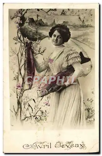 Cartes postales Fantaisie Paques Poisson Femme